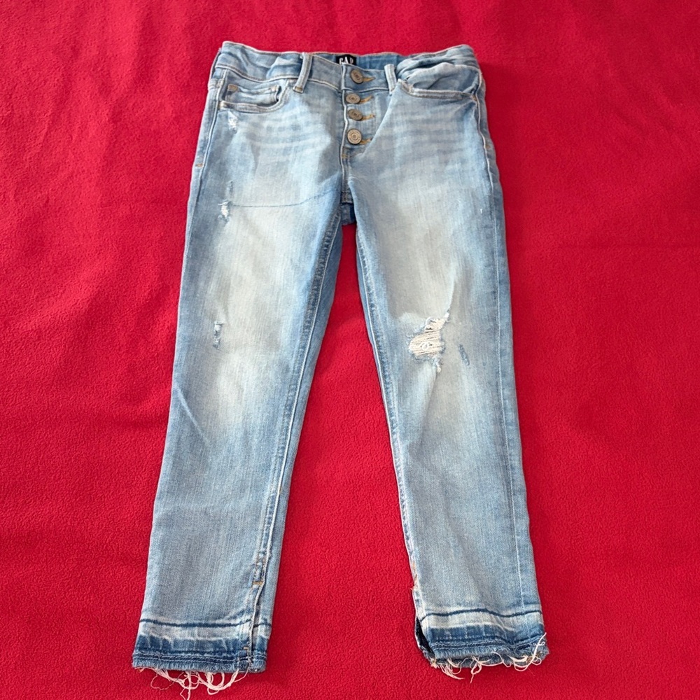 GAP Light Wash Distressed Button-Fly Jeans